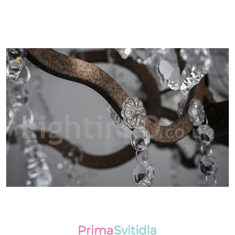 6 Světlý průměr 60CM Vintage Crystal Painting Metal Lustr Rezavé Iron Color Pendant Light