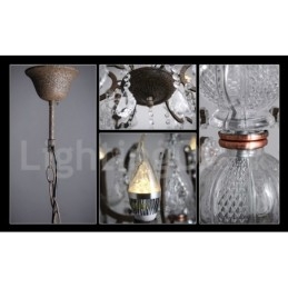 6 Světlý průměr 60CM Vintage Crystal Painting Metal Lustr Rezavé Iron Color Pendant Light
