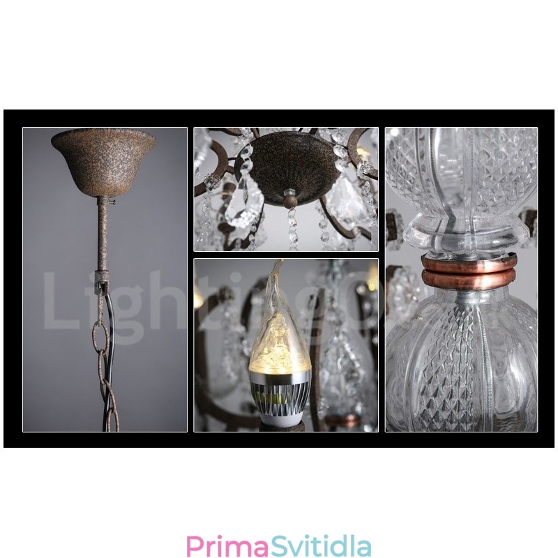 6 Světlý průměr 60CM Vintage Crystal Painting Metal Lustr Rezavé Iron Color Pendant Light