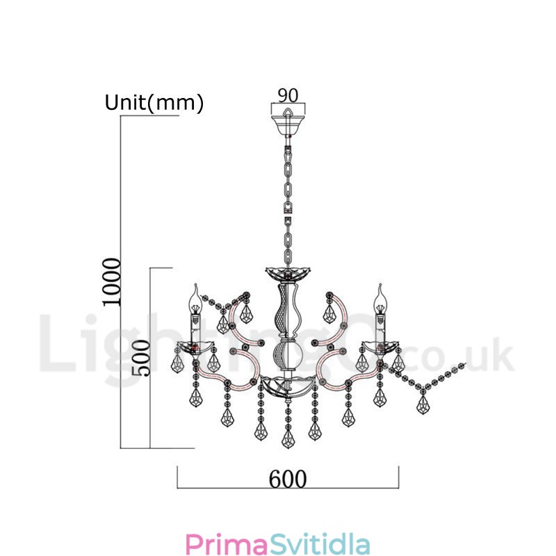 6 Světlý průměr 60CM Vintage Crystal Painting Metal Lustr Rezavé Iron Color Pendant Light