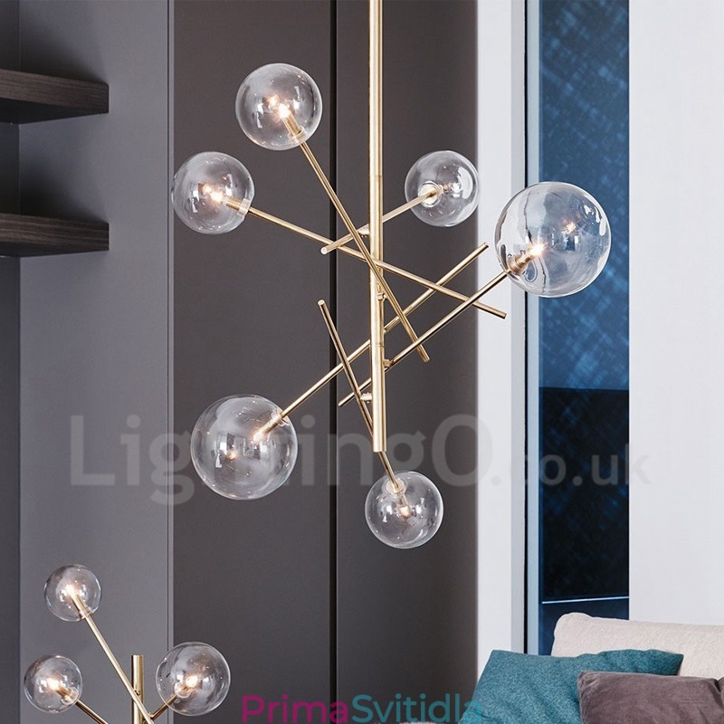 6 světel Nordic Lamp lustr Jednoduchý kreativní retro železný skleněný koule Magic Bean lustr