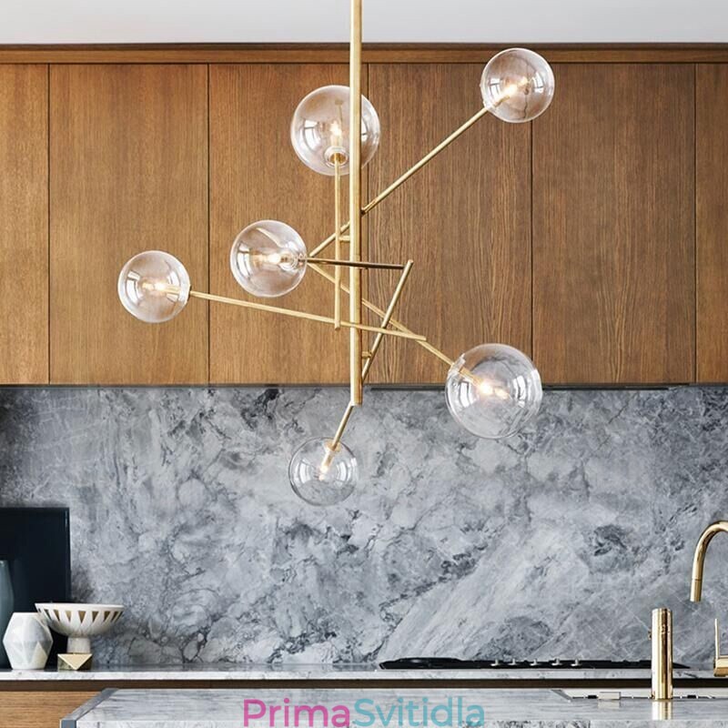 6 světel Nordic Lamp lustr Jednoduchý kreativní retro železný skleněný koule Magic Bean lustr