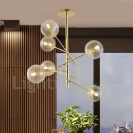 6 světel Nordic Lamp lustr Jednoduchý kreativní retro železný skleněný koule Magic Bean lustr