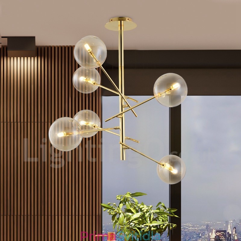 6 světel Nordic Lamp lustr Jednoduchý kreativní retro železný skleněný koule Magic Bean lustr