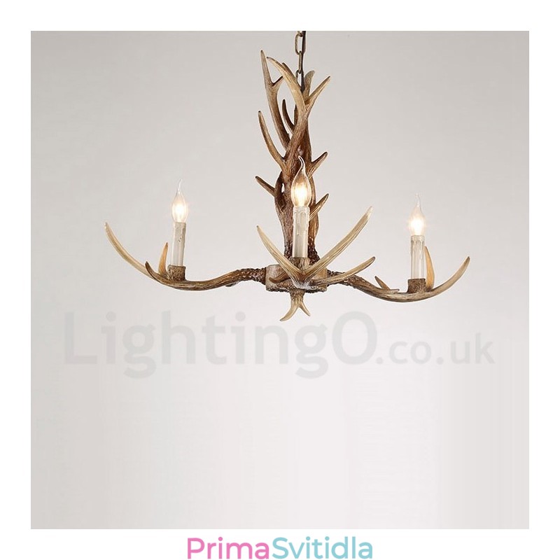 3 Lehký rustikální umělecký Retro Paroh Vintage Candle Lustr