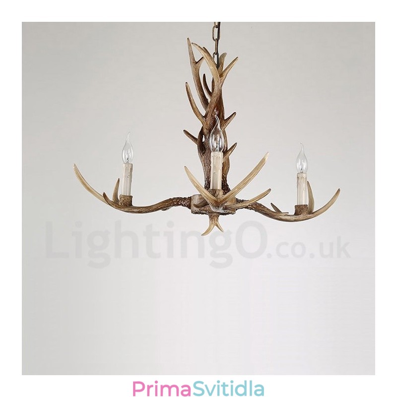 3 Lehký rustikální umělecký Retro Paroh Vintage Candle Lustr