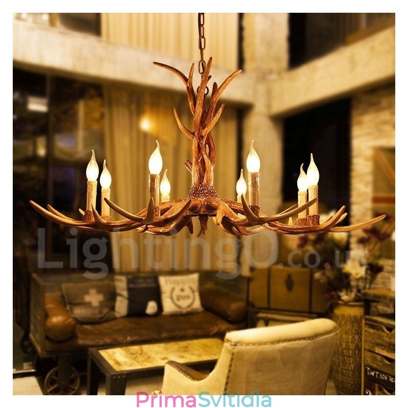 8 Lehký rustikální umělecký Retro Paroh Vintage Candle Lustr