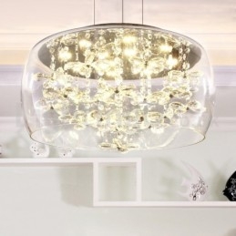 Moderní křišťálové závěsné svítidlo s kulatým čirým skleněným stínidlem o průměru 40 cm a 50 cm