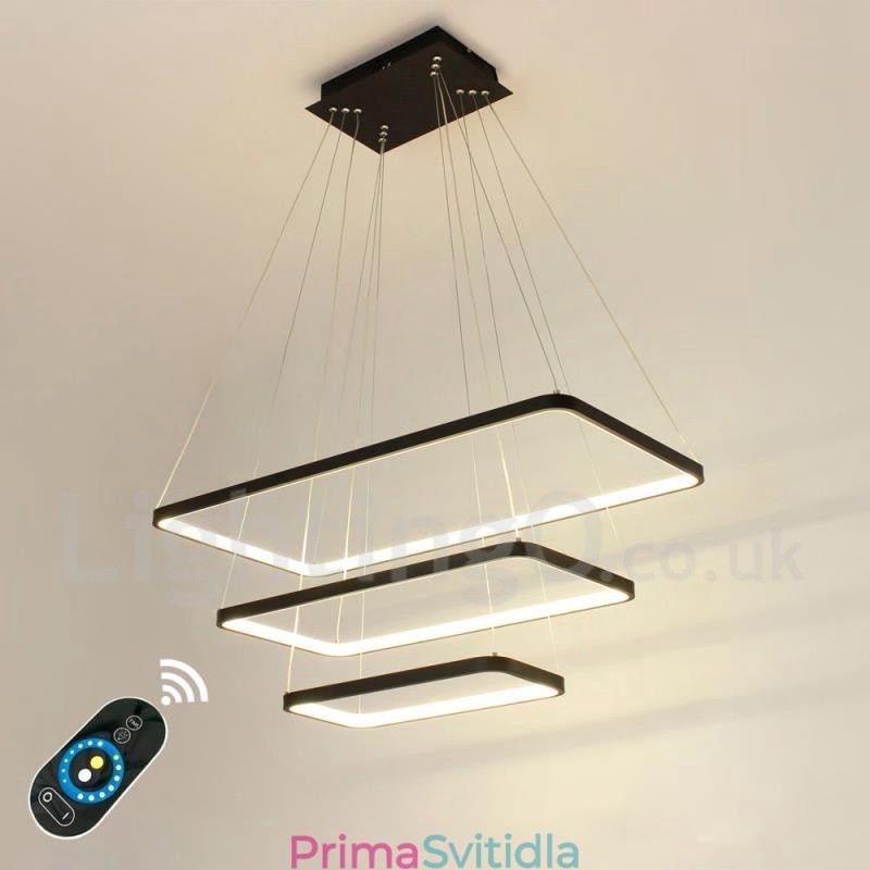 Stmívatelné závěsné svítidlo s dálkovým ovládáním, moderní design, tři obdélníky