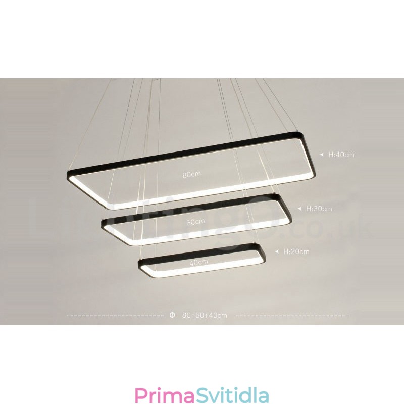 Stmívatelné závěsné svítidlo s dálkovým ovládáním, moderní design, tři obdélníky