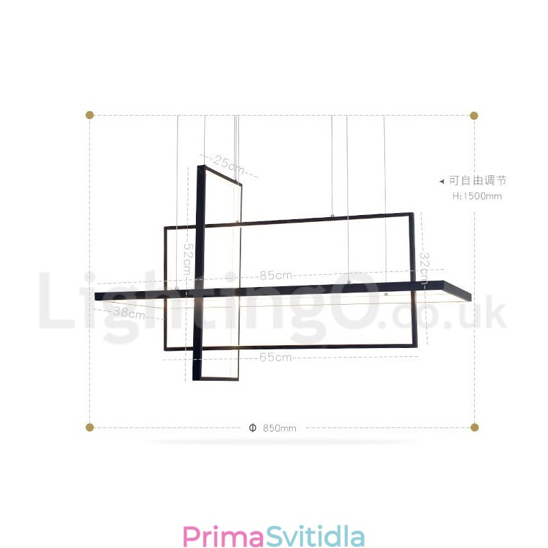 Stmívatelné závěsné svítidlo s dálkovým ovládáním, moderní design, tři obdélníky