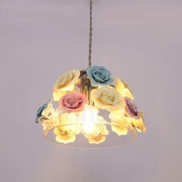 Vícebarevné stropní závěsné svítidlo Flower Macaron se skleněným stínidlem