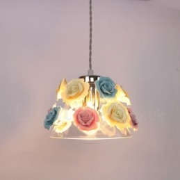 Vícebarevné stropní závěsné svítidlo Flower Macaron se skleněným stínidlem