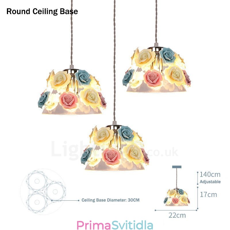 Vícebarevné stropní závěsné svítidlo Flower Macaron se skleněným stínidlem