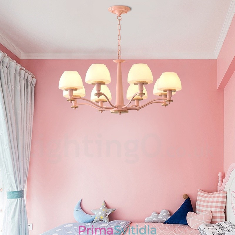 6 světlých 8 světlých více barev Macaron Wood Závěsné světlo se skleněnými odstíny Lustr Severský styl