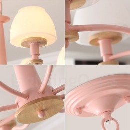 6 světlých 8 světlých více barev Macaron Wood Závěsné světlo se skleněnými odstíny Lustr Severský styl