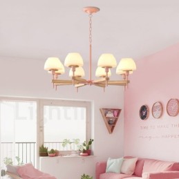 6 světlých 8 světlých více barev Macaron Wood Závěsné světlo se skleněnými odstíny Lustr Severský styl