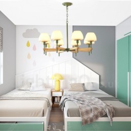 6 světlých 8 světlých více barev Macaron Wood Závěsné světlo se skleněnými odstíny Lustr Severský styl