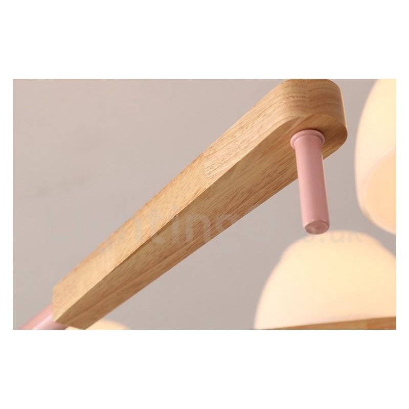 6 světlých 8 světlých více barev Macaron Wood Závěsné světlo se skleněnými odstíny Lustr Severský styl