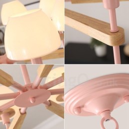 6 světlých 8 světlých více barev Macaron Wood Závěsné světlo se skleněnými odstíny Lustr Severský styl