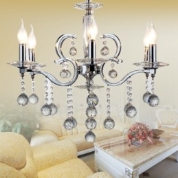 Elegantní chromový křišťálový svíčkový lustr