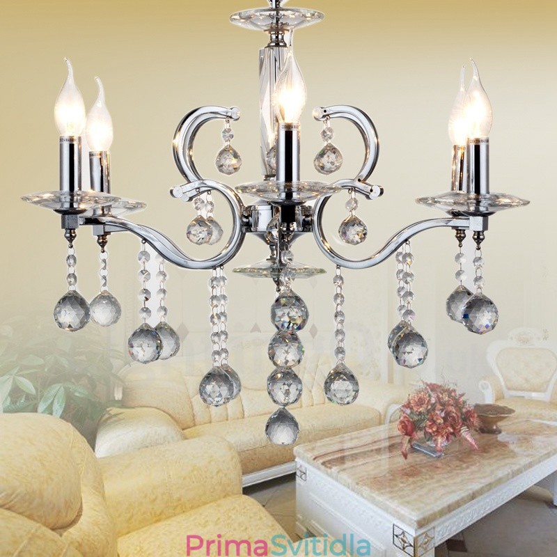 Elegantní chromový křišťálový svíčkový lustr