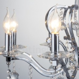 Elegantní chromový křišťálový svíčkový lustr