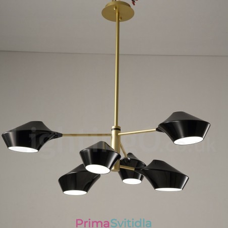 Moderní současný trubkový lustr s bílými černými akrylovými stínidly Moderní současný trubkový lustr s bílými černými akrylovými stínidly