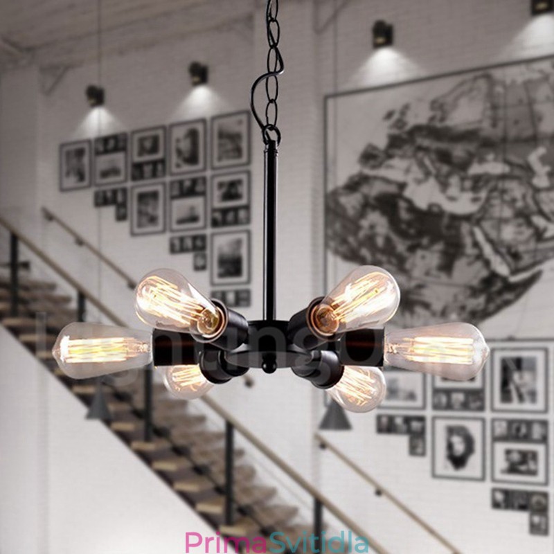 6 Světlý rustikální retro Vintage černý závěsný světelný design