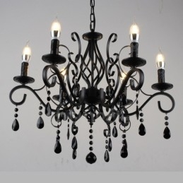 6 Light Crystal Rustikální Retro Vintage Černá Bílá Modrá Závěsná Svíčka Lustr