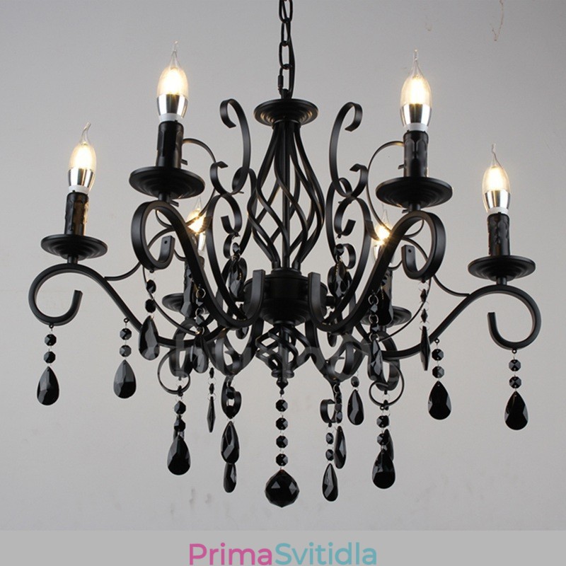 6 Light Crystal Rustikální Retro Vintage Černá Bílá Modrá Závěsná Svíčka Lustr