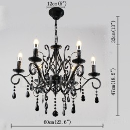 6 Light Crystal Rustikální Retro Vintage Černá Bílá Modrá Závěsná Svíčka Lustr