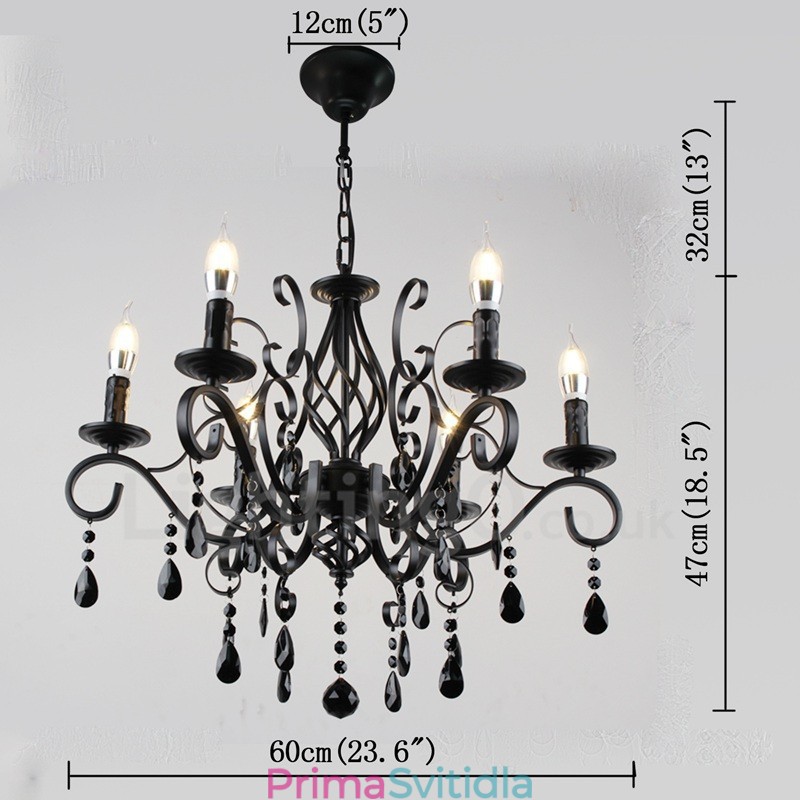 6 Light Crystal Rustikální Retro Vintage Černá Bílá Modrá Závěsná Svíčka Lustr