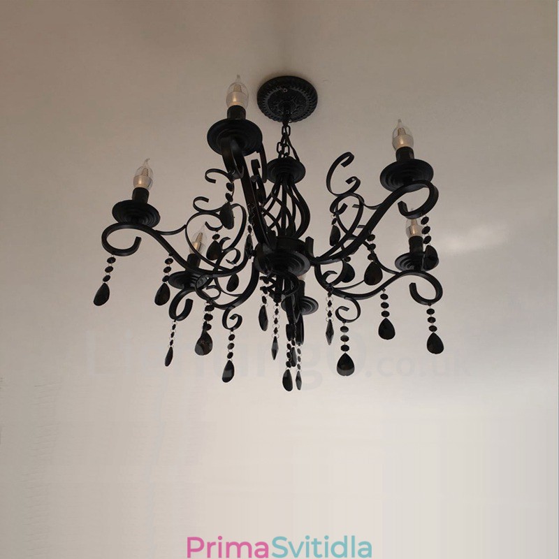 6 Light Crystal Rustikální Retro Vintage Černá Bílá Modrá Závěsná Svíčka Lustr