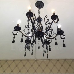 6 Light Crystal Rustikální Retro Vintage Černá Bílá Modrá Závěsná Svíčka Lustr
