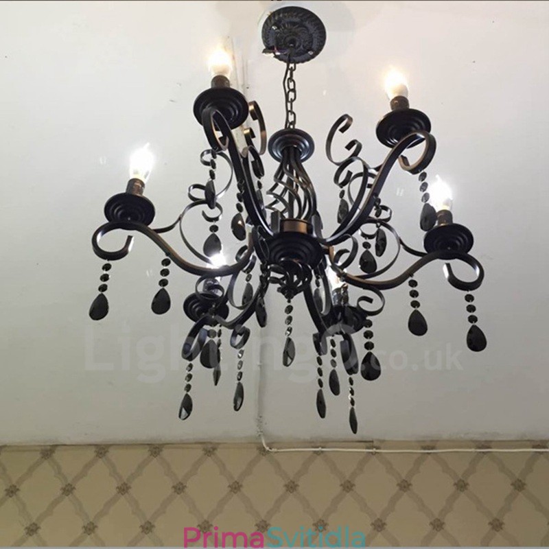 6 Light Crystal Rustikální Retro Vintage Černá Bílá Modrá Závěsná Svíčka Lustr