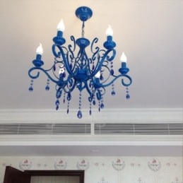 6 Light Crystal Rustikální Retro Vintage Černá Bílá Modrá Závěsná Svíčka Lustr