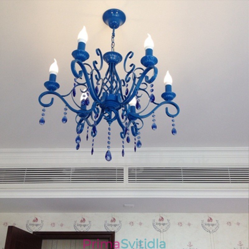 6 Light Crystal Rustikální Retro Vintage Černá Bílá Modrá Závěsná Svíčka Lustr