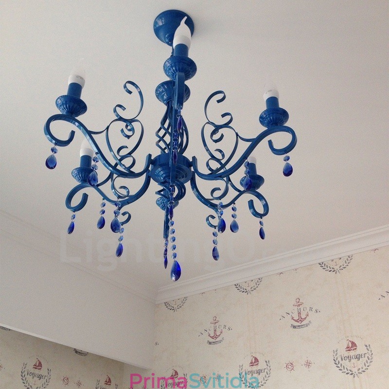 6 Light Crystal Rustikální Retro Vintage Černá Bílá Modrá Závěsná Svíčka Lustr