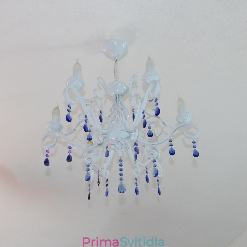 6 Light Crystal Rustikální Retro Vintage Černá Bílá Modrá Závěsná Svíčka Lustr