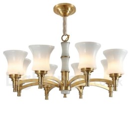 Pure Brass luxusní rustikální retro vintage mosazný kamenný závěsný svíčkový lustr se skleněnými stínidly