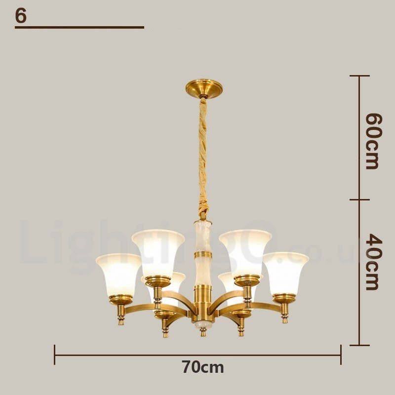 Pure Brass luxusní rustikální retro vintage mosazný kamenný závěsný svíčkový lustr se skleněnými stínidly