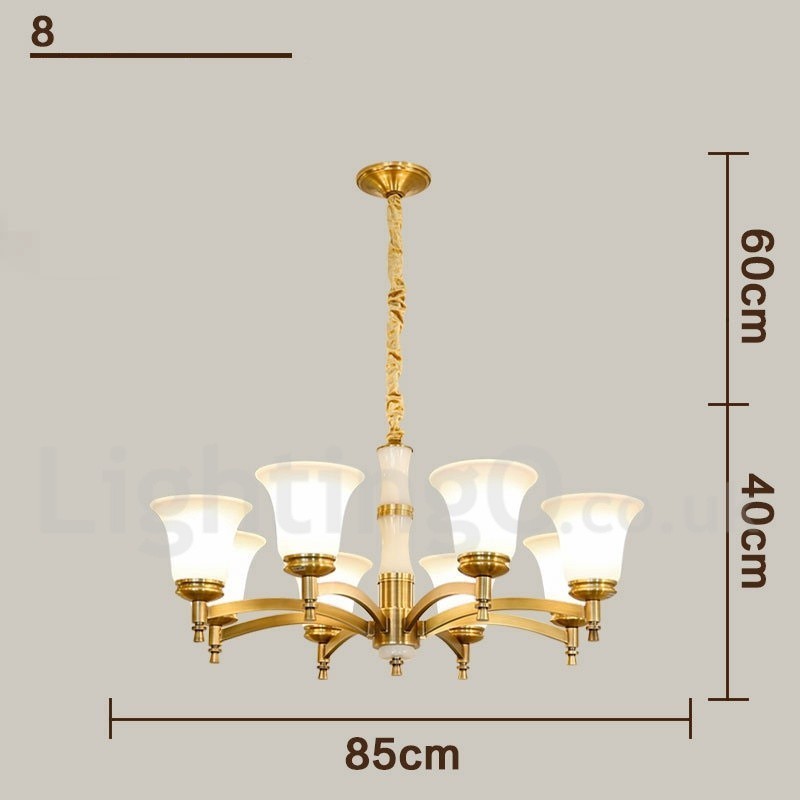 Pure Brass luxusní rustikální retro vintage mosazný kamenný závěsný svíčkový lustr se skleněnými stínidly