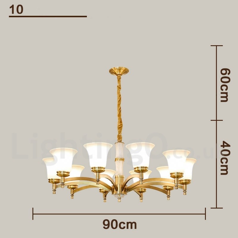 Pure Brass luxusní rustikální retro vintage mosazný kamenný závěsný svíčkový lustr se skleněnými stínidly