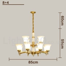 Pure Brass luxusní rustikální retro vintage mosazný kamenný závěsný svíčkový lustr se skleněnými stínidly