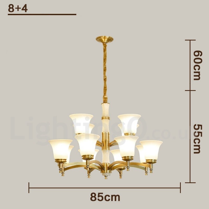 Pure Brass luxusní rustikální retro vintage mosazný kamenný závěsný svíčkový lustr se skleněnými stínidly