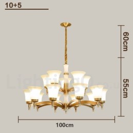 Pure Brass luxusní rustikální retro vintage mosazný kamenný závěsný svíčkový lustr se skleněnými stínidly