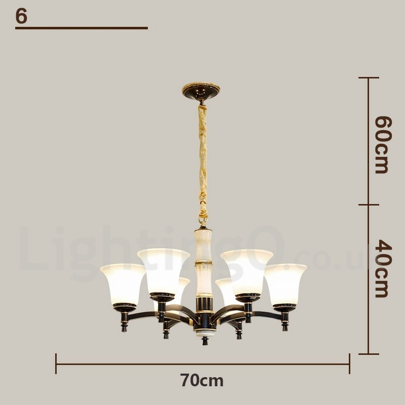 Pure Brass luxusní rustikální retro vintage mosazný kamenný závěsný svíčkový lustr se skleněnými stínidly