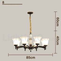 Pure Brass luxusní rustikální retro vintage mosazný kamenný závěsný svíčkový lustr se skleněnými stínidly