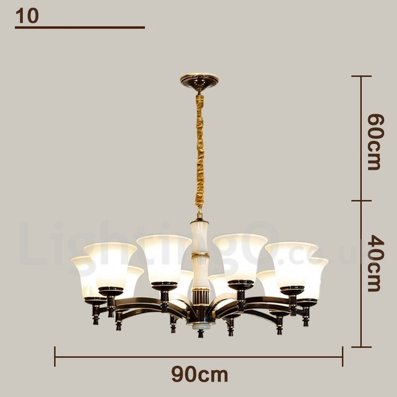 Pure Brass luxusní rustikální retro vintage mosazný kamenný závěsný svíčkový lustr se skleněnými stínidly